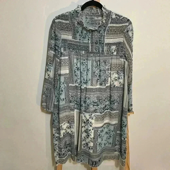 Stella & Julie floral long sleeve smock neck midi dress size 6 - Picture 1 of 8